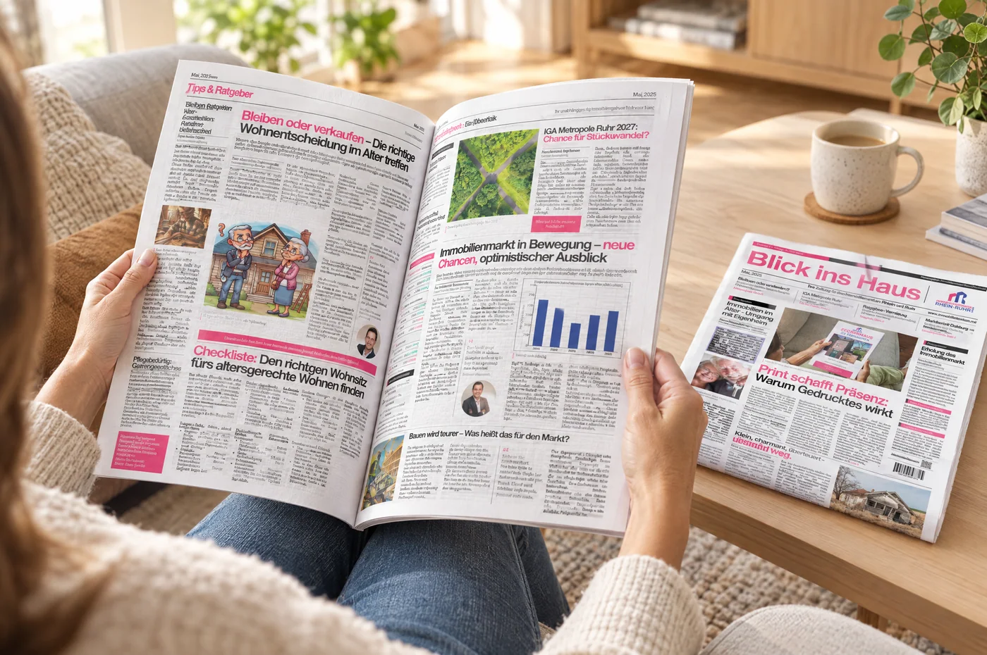 Gedruckte Kundenzeitung Blick ins Haus mit Beiträgen zum Immobilienmarkt an Rhein und Ruhr